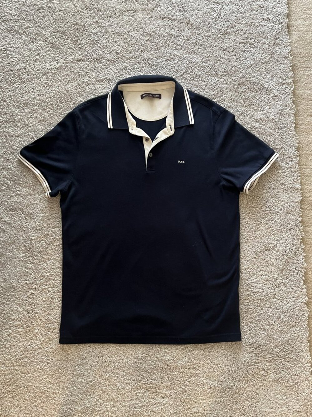 Michael Kors Mens Polo Shirt Navy White Short Sleeve Medium